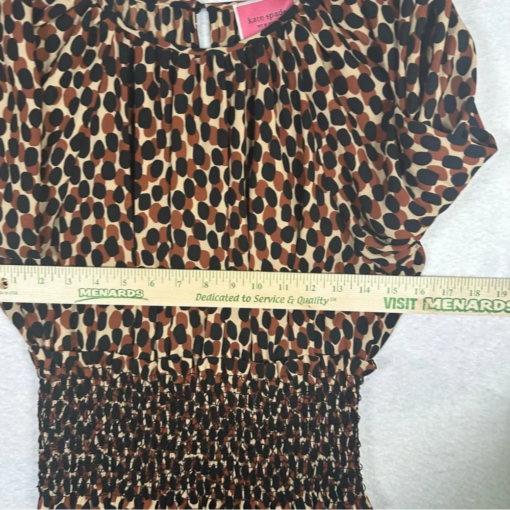 Kate Spade Dotty Spin Leopard Dress J219 Womens Medium Smocked Waist Fit‎ Flare